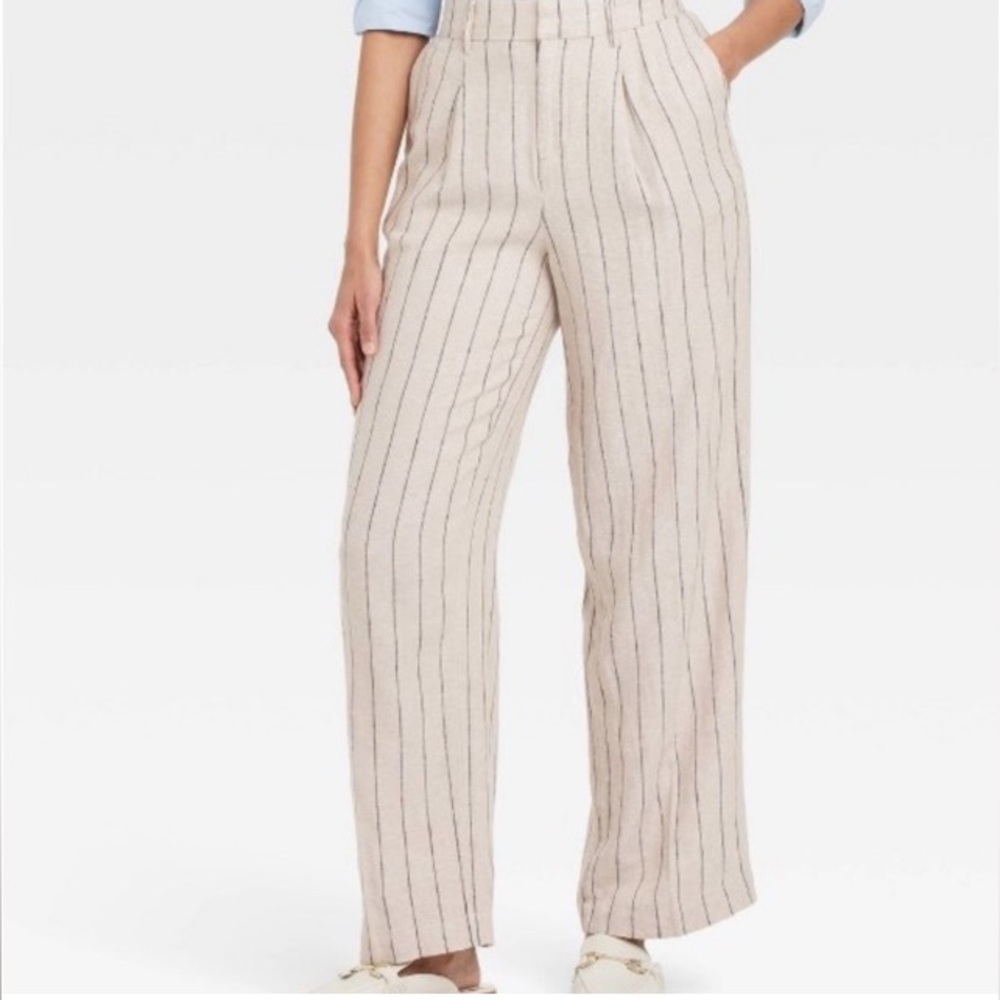 a new day Beige Pinstripe High-Waist Wide-Leg Trousers